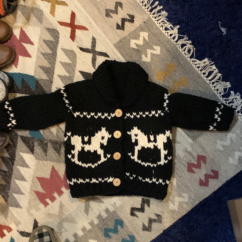 Kids Black and White Knit Sweater with Horse Design